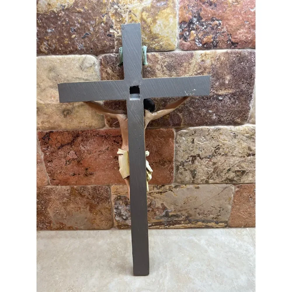 Religious Wall Crucifix Jesus Christ on Cross Faux Wood Grain Catholic Decor